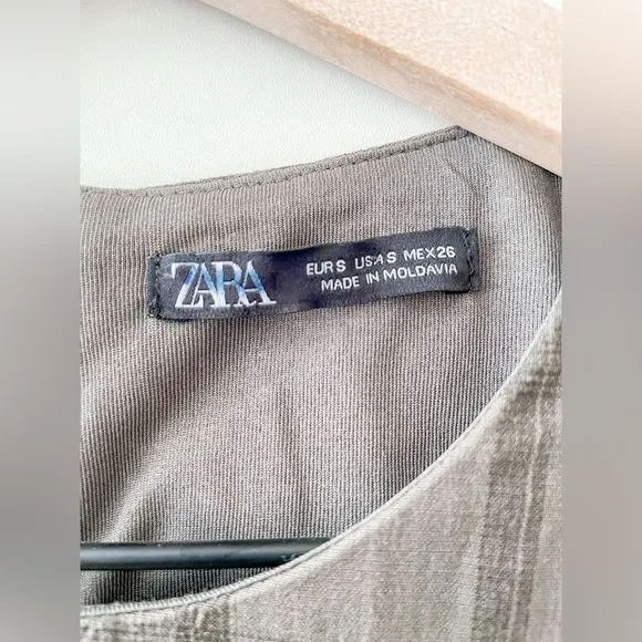 ZARA Bodycon Khaki green Plaid Long Sleeve Mini Dress Sz Small 181/009 - Picture 6 of 8